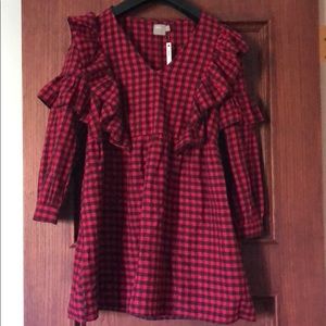 Red and black flirty flannel dress